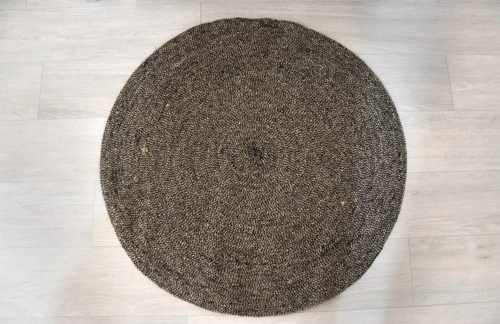 Čierny prírodný okrúhly jutový koberec - 90 cm