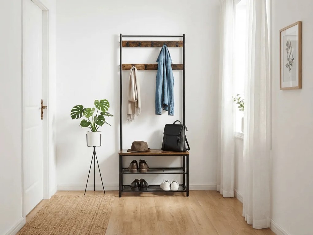 Kovová predsieňová stena TAYLOR 72x175 cm, čierna/rustikálne hnedá