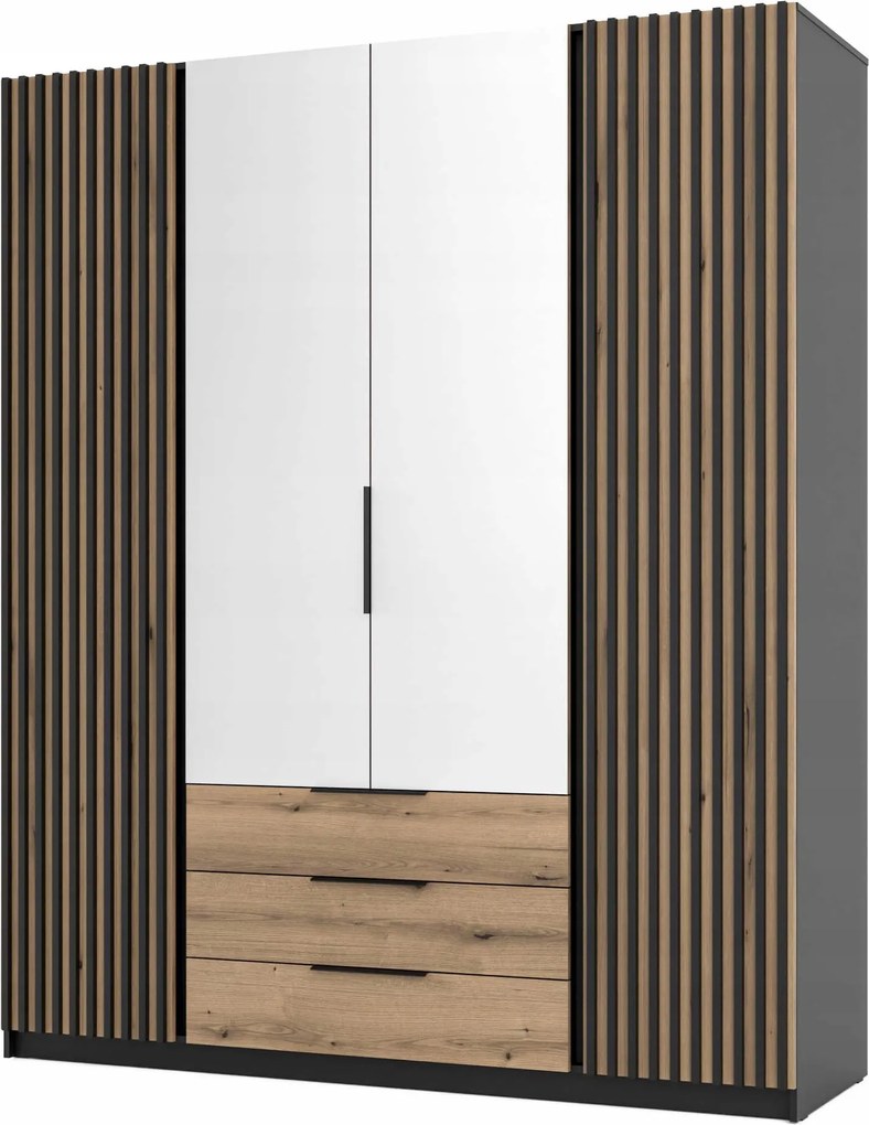 4-dverová skriňa do spálne s zrkadlom a policami Dravero Bl/ev-bl 2LAM 2L3S