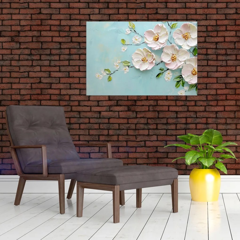 Obraz - Kvietky na modrom pozadí (90x60 cm)