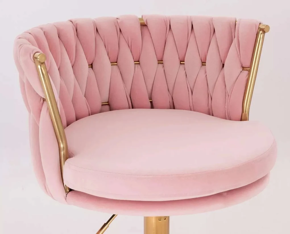 LuxuryForm DESIGN Barová stolička LYON VELUR na zlatej hranatej podstave - ružová