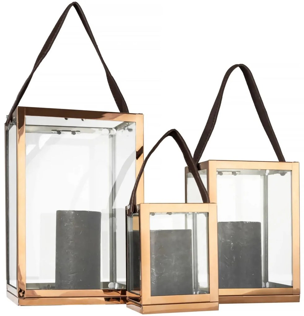 Dekoratívne set 3 lucerien - kov / sklo - 30 cm / 23 cm / 15 cm