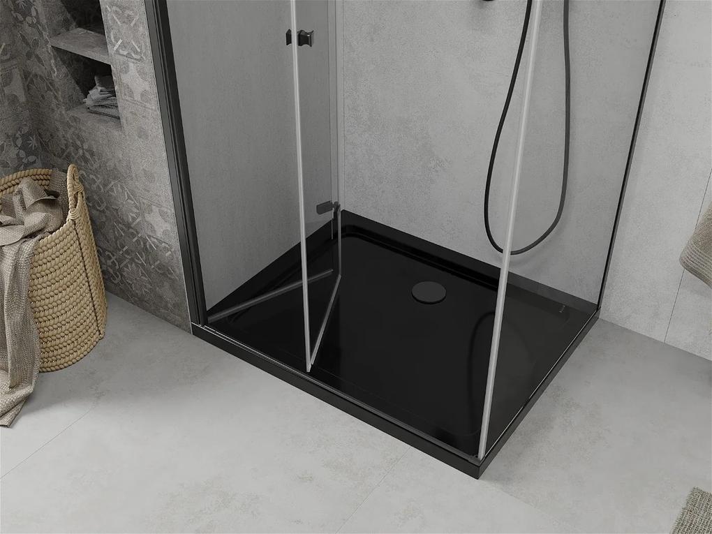 Mexen Lima, sprchovací kút so skladacími dverami 80 (dvere) x 120 (stena) cm, 6mm číre sklo, čierny profil + slim sprchová vanička čierna s čiernym sifónom, 856-080-120-70-00-4070B