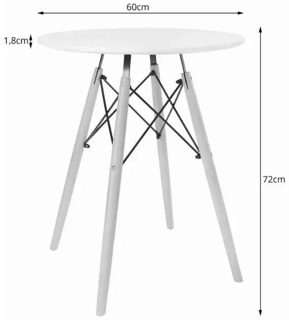 Jedálenská zostava TODI 60cm okrúhly stolový set biely + 2 stoličky OSAKA biele