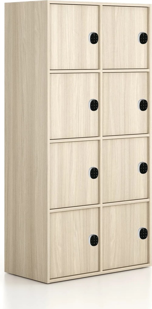 Kancelárska skriňa FRAME, 8x dvere, 872 x 450 x 1735 mm, kódový zámok, dub prírodný