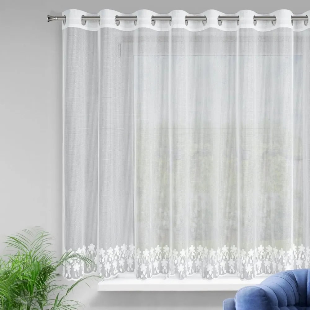 Vzdušná záclona s vyšívaným kvetinovým vzorom na kruhy Šírka: 300 cm | Dĺžka: 150 cm