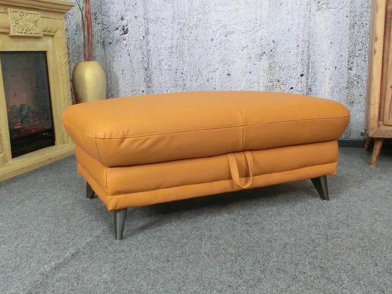 (2548) GARBON oranžový kožený taburet s úložným priestorom