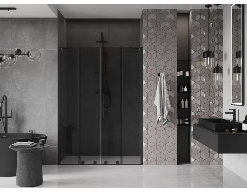 Mexen Velar Duo, posuvné sprchové dvere do otvoru 160 cm, 8mm šedé sklo, čierna matná, 871-160-000-42-70