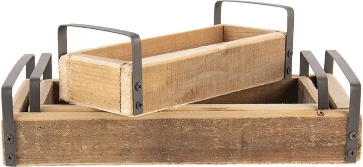 3 ks dekoratívne servírovacích tácok z recyklovaného dreva s kovovými ušami - 35 * 20 * 5/30 * 15 * 5/25 * 10 * 5 cm