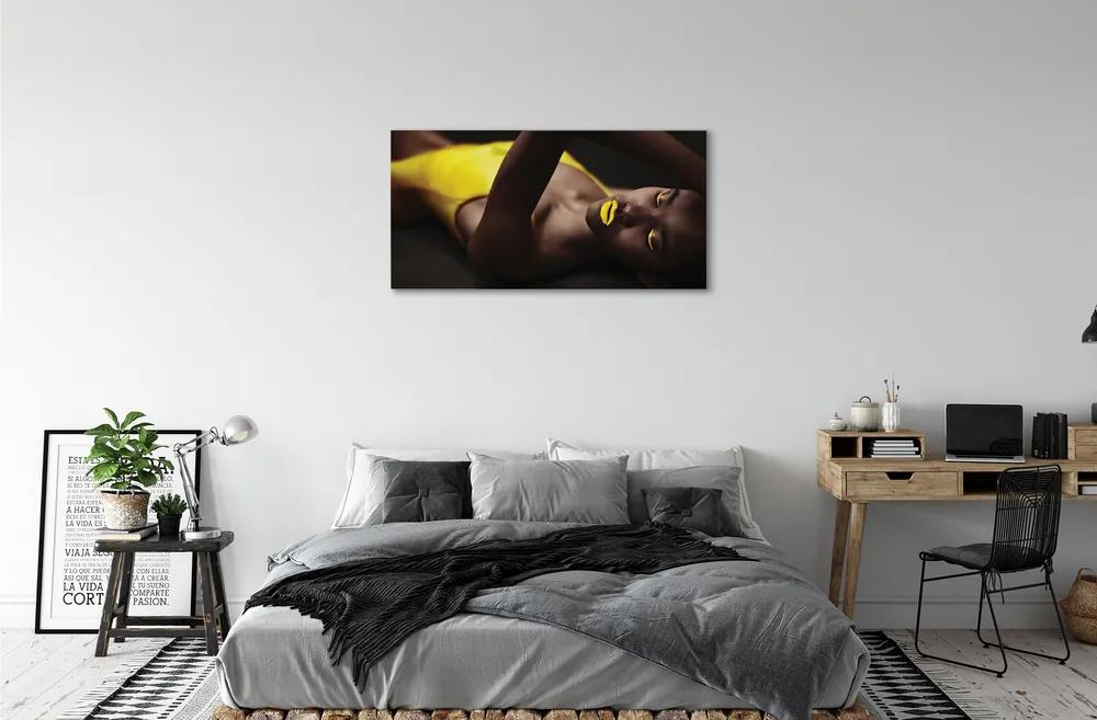 Obraz canvas Žena žltá ústa 140x70 cm