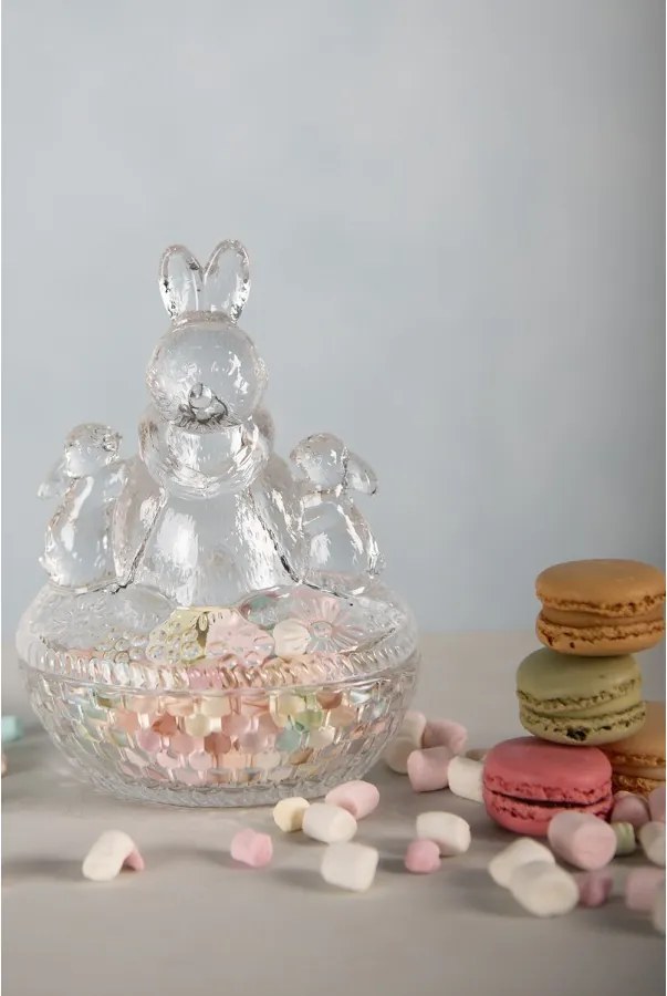 Sklenená dóza na cukríky s králikmi Rabbit - 12*9*17 cm