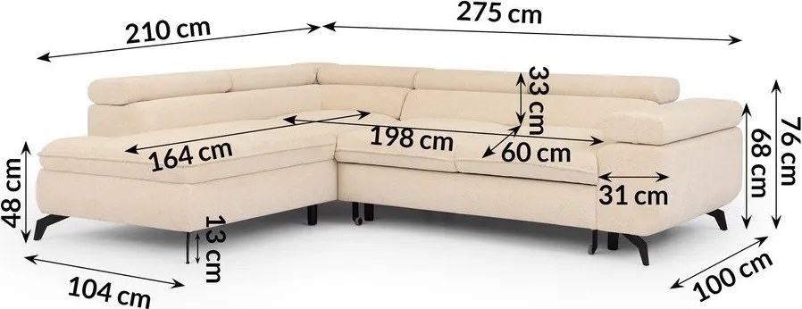 Krémová ženilková rohová pohovka (ľavý roh/do L) Marbeya – Ropez