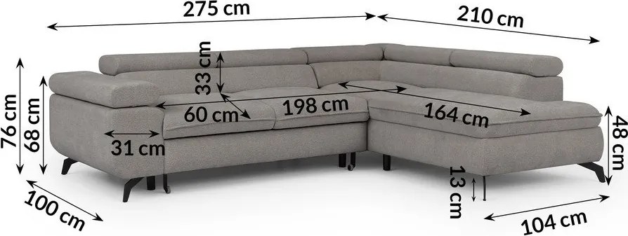 Svetlosivá ženilková rohová pohovka (pravý roh/do L) Marbeya – Ropez