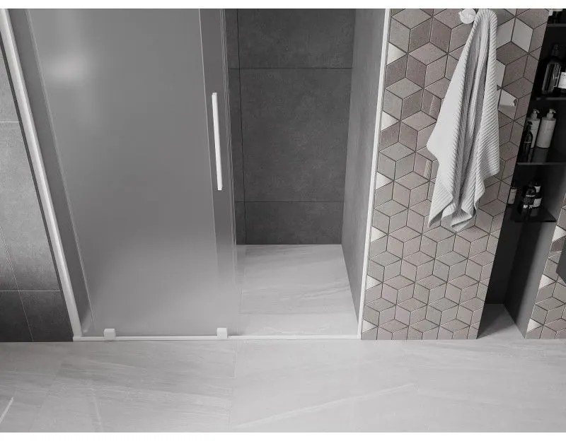 Mexen Velar, posuvné sprchové dvere do otvoru 130 cm, 8mm sklo námraza, biela matná, 871-130-000-31-20