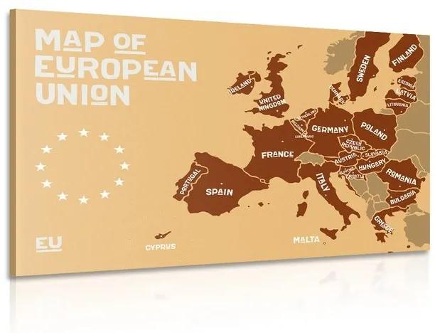 Obraz náučná mapa s názvami krajín európskej únie v odtieňoch hnedej - 120x80