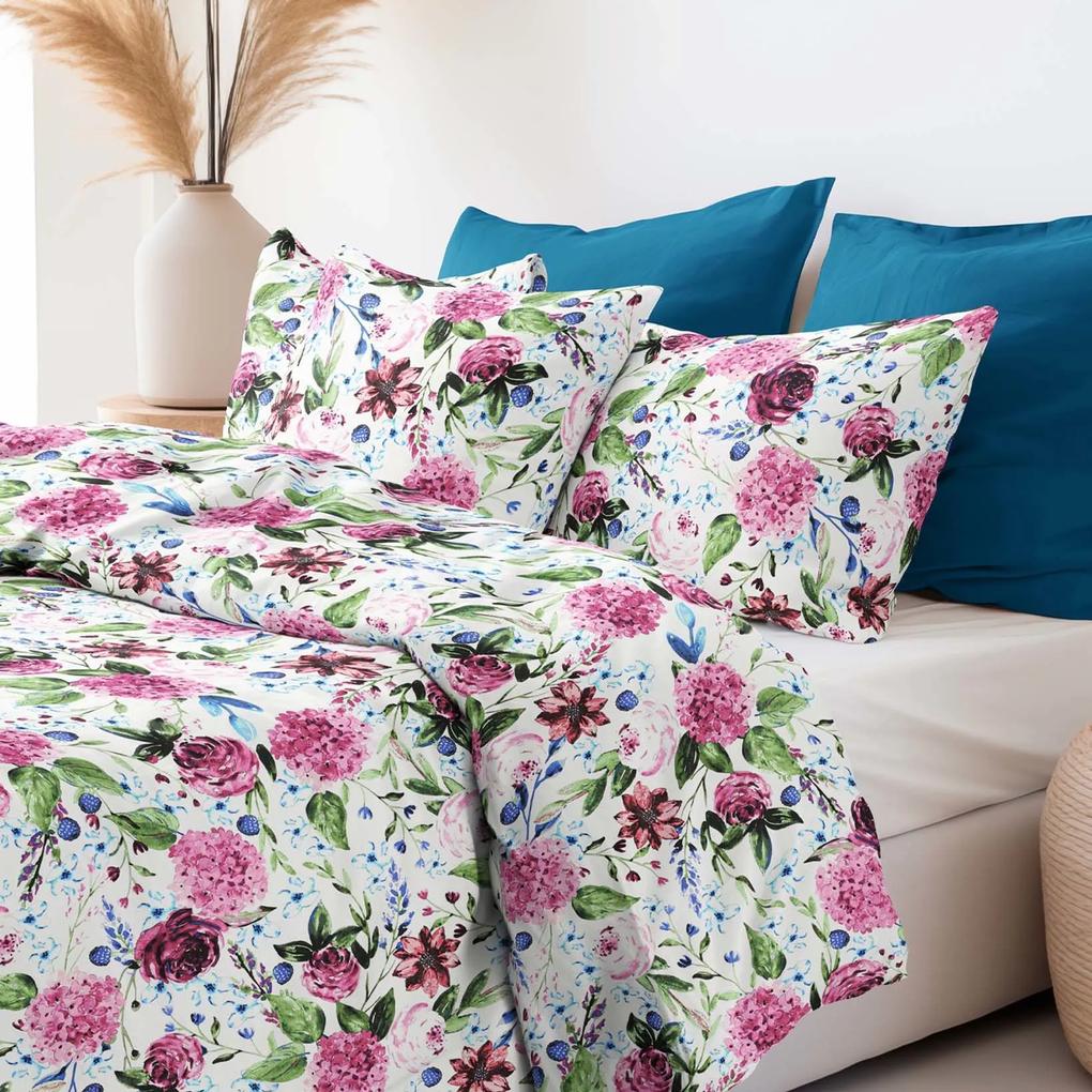 Goldea bavlnené posteľné obliečky - motív fialových hortenzií 140 x 200 a 70 x 90 cm