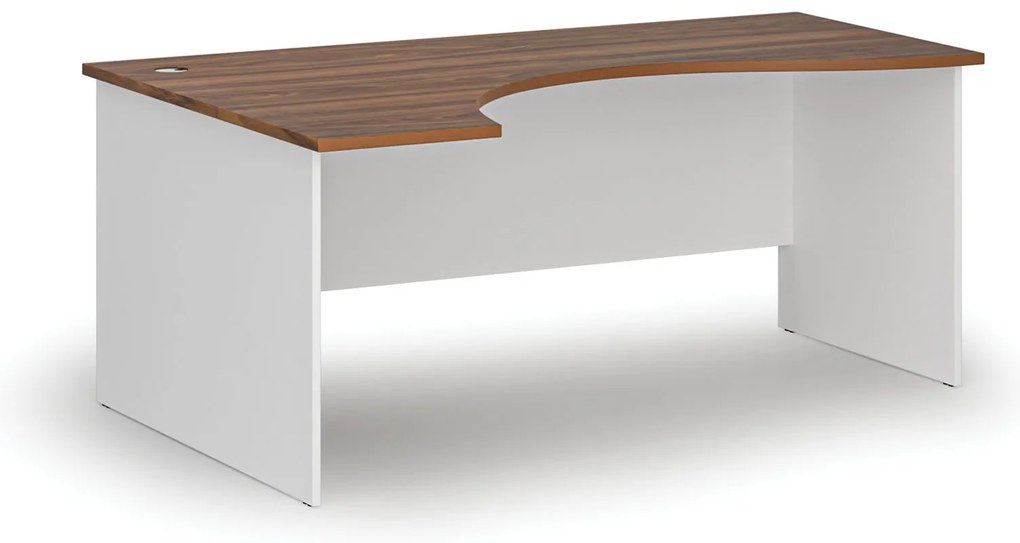 Ergonomický kancelársky písací stôl PRIMO WHITE, 180x120 cm, ľavý, biela/orech