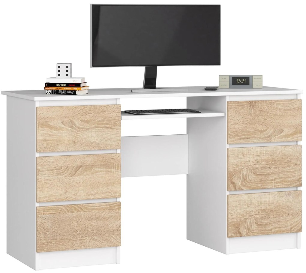 PC stolík Behati (biela + dub sonoma). Akcia -12%. Vlastná spoľahlivá doprava až k Vám domov. 1128531
