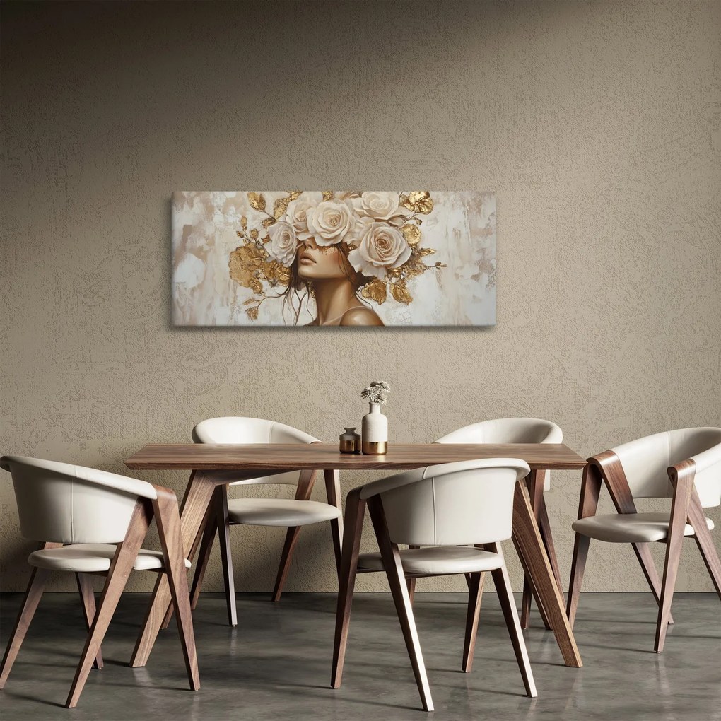 Obraz - Dievča s ružami (120x50 cm)