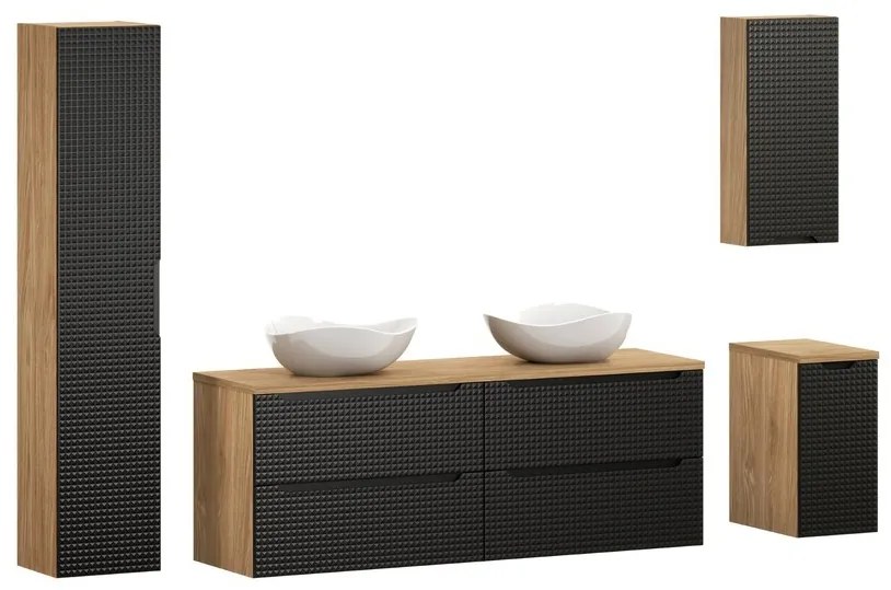 Kúpeľňová zostava Luxor čierna s doskou, umývadlami a skrinkami 160 cm čierna/dub olejovaný