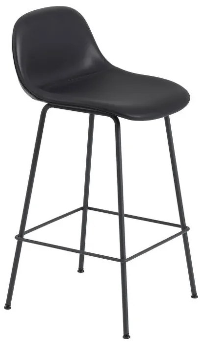 Muuto Barová stolička Fiber Stool 65cm s opierkou, Tube Base, black leather