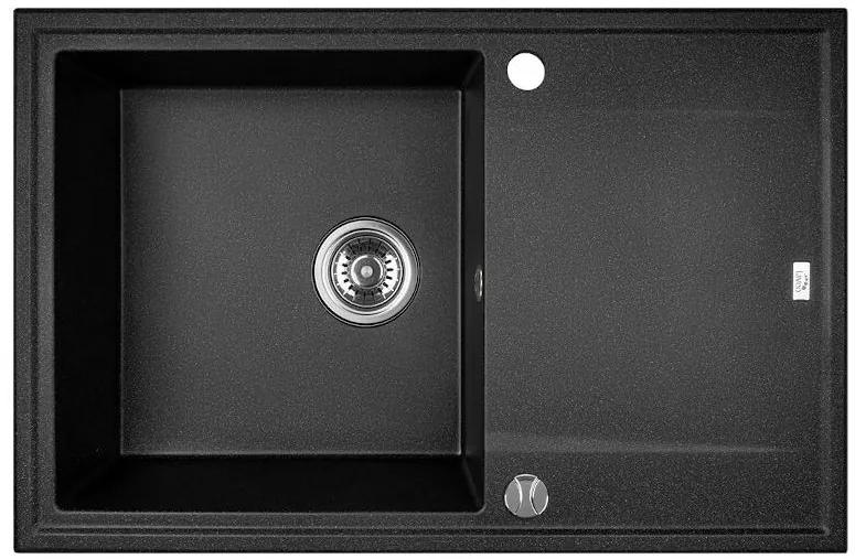 Laveo Megalo, 1-komorový granitový drez 780x500x185 mm + drezová batéria, čierna, LAV-SBEA711T