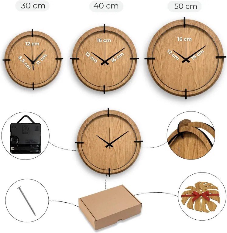 Drevené nástenné hodiny Sova na vetve – dubový dekor, tichý chod | SENTOP HDF0573-OAK