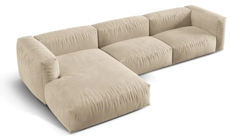 Béžová zamatová modulárna rohová pohovka (ľavý roh/s leňoškou) Martina – Micadoni