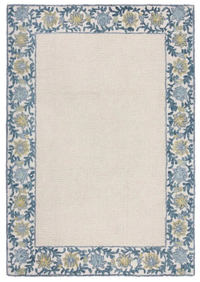 Modrý/slonovinový ručne tkaný koberec s prímesou vlny 120x170 cm Myla Floral Frame – Flair Rugs