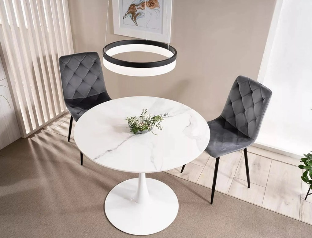 Okrúhly jedálenský stôl Espero 90 cm biely mramor/biely