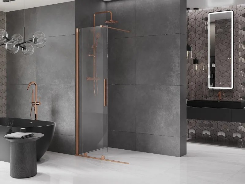 Mexen Velar, posuvné dvere do otvoru typ Walk-In 80 cm, 8mm číre sklo, medená matná, 871-080-000-03-65