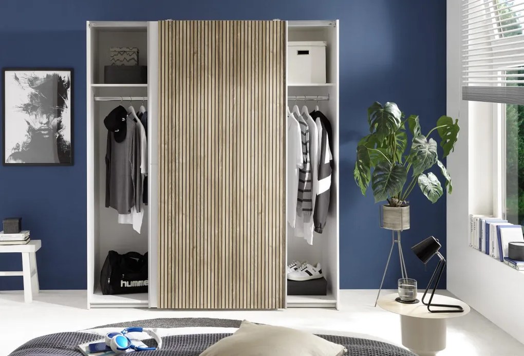 Šatníková skriňa Berno, 170 cm, biela/dub