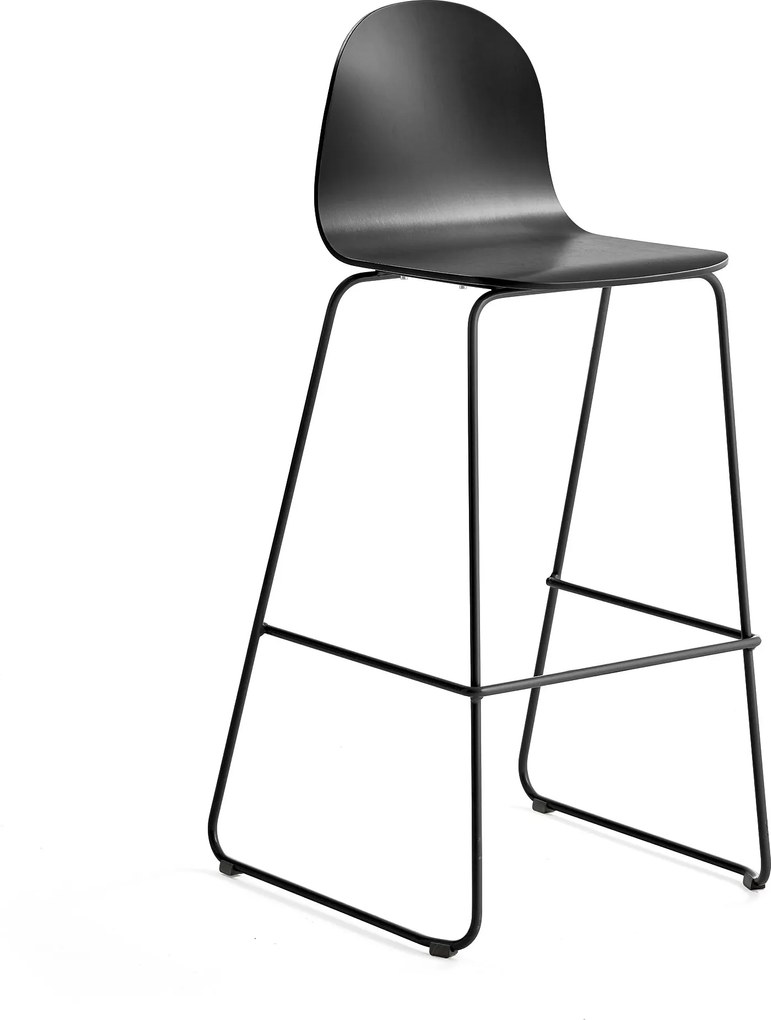 Barová stolička Gander, s klzákmi, výška sedu 790 mm, lakovaná, čierna