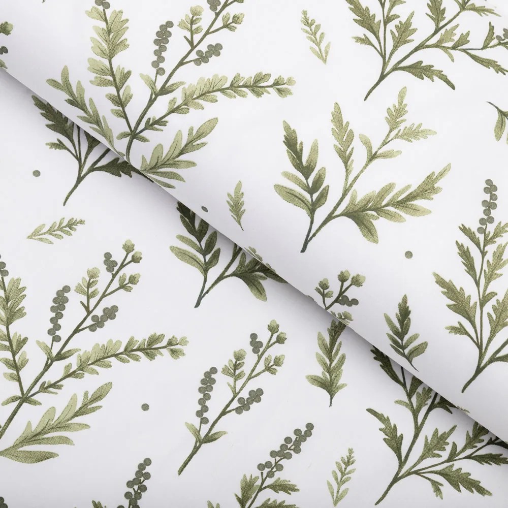 Biante Bavlnený behúň na stôl Sandra SA-718 Zelené vňate byliniek na bielom 20x120 cm