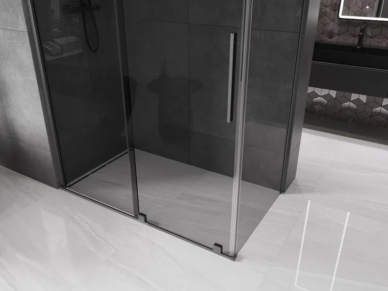 Mexen Velar, sprchový kút s posuvnými dverami 140 x 70 cm, 8mm šedé sklo, grafit brúsený, 871-140-070-41-66
