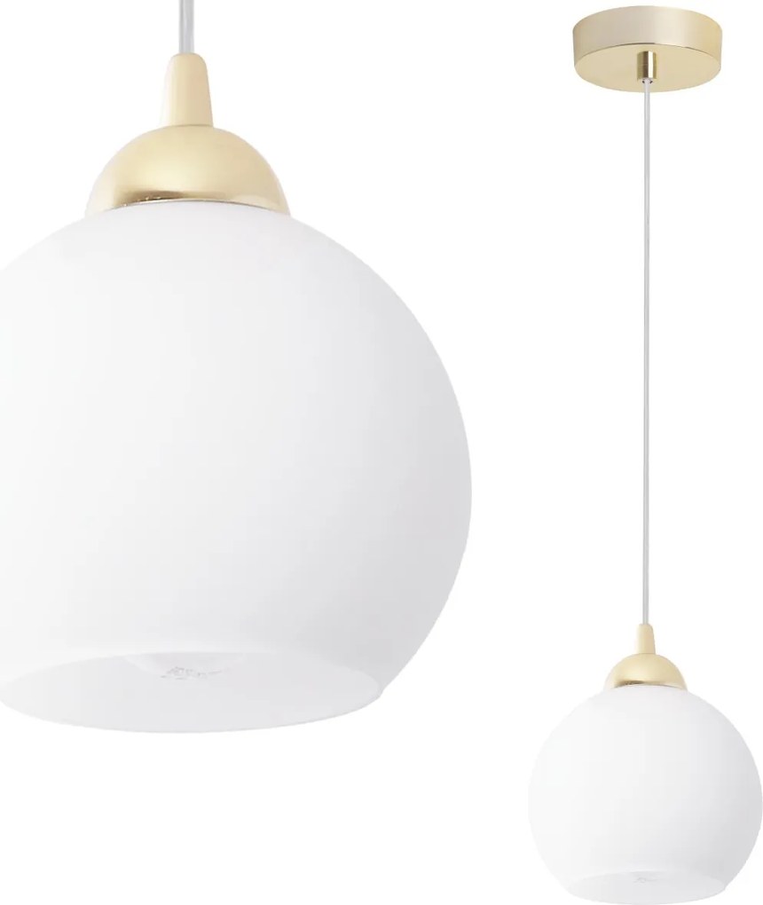 Závesné svietidlo Eliza, 1x biele sklenené tienidlo, g