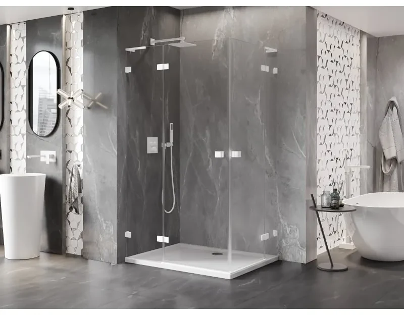 Mexen Lunar, L Duo výklopný sprchový kút 110 x 70 cm, 8mm číre sklo, biely profil, 834L-110L-070P-20-00