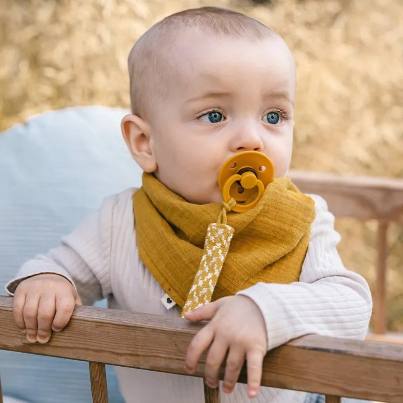 BIBS Klip na cumlík Paci Braid Mustard/Ivory