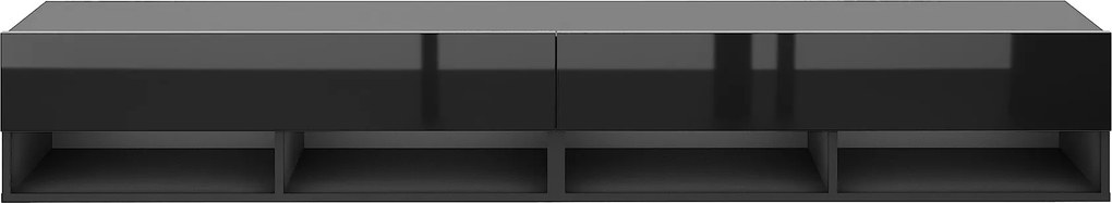 Závěsný TV stolek Derby 280 cm černý mat/černý lesk