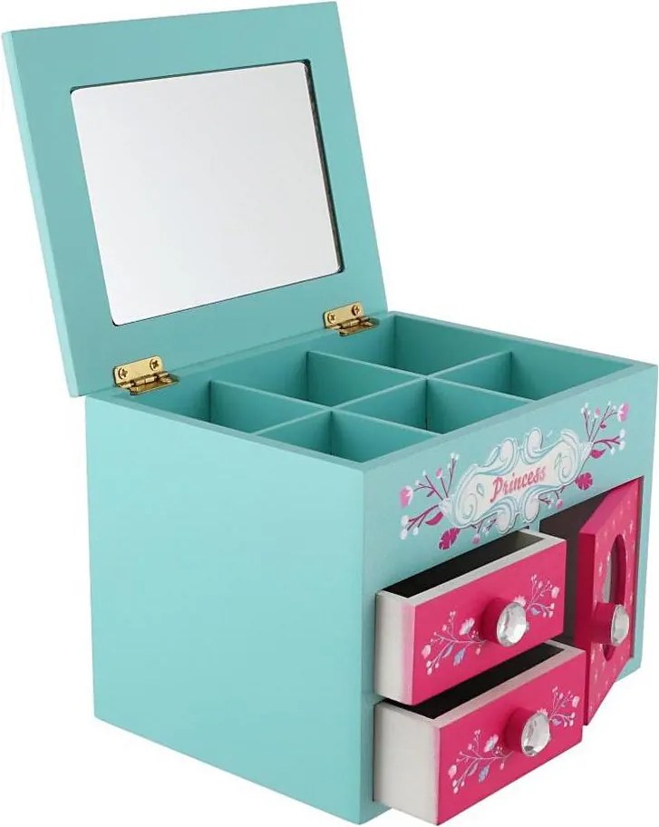 Šperkovnica so zrkadlom PRINCESS ružová/modrá