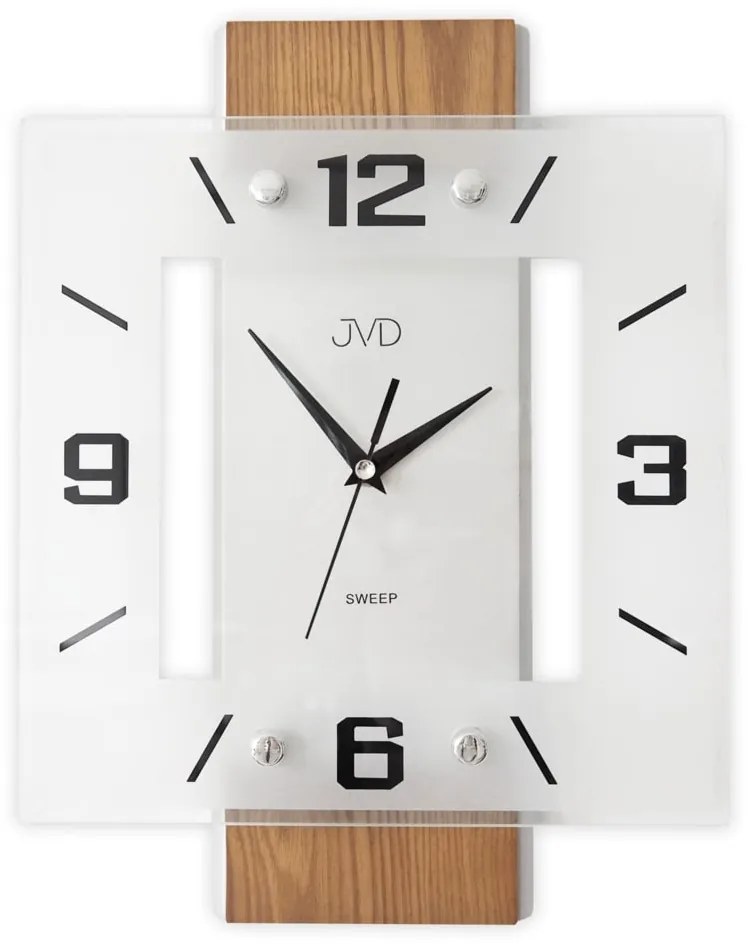Drevené sklenené tiché hodiny JVD NS22016/11, 35cm