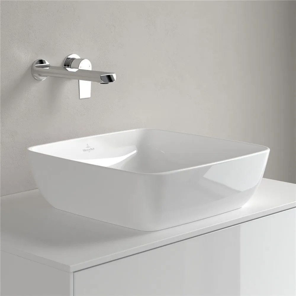 VILLEROY & BOCH Artis štvorcové umývadlo na dosku bez otvoru, bez prepadu, 410 x 410 mm, biela alpská, s povrchom CeramicPlus, 417841R1