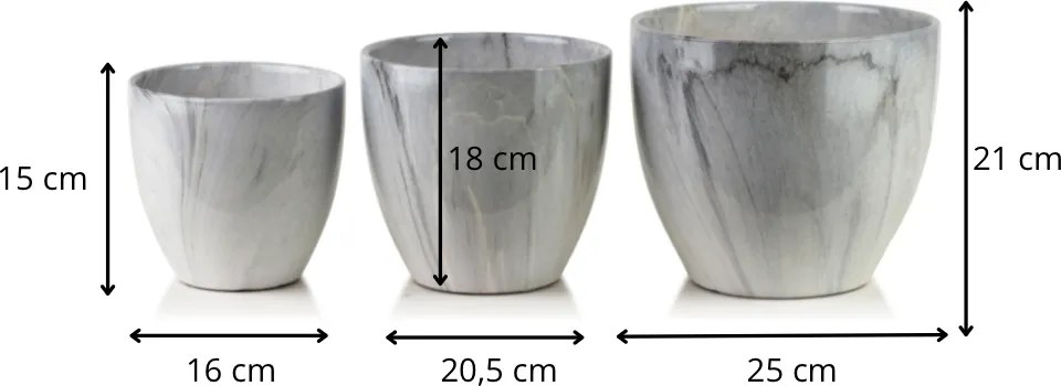 Sada 3 ks keramických květináčů NEVA MARBLE III šedá