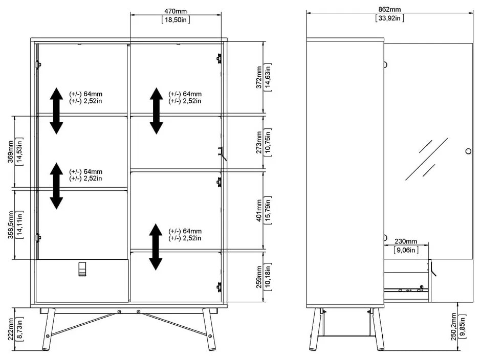 Vitrína v dekore duba v prírodnej farbe 102x162x40 cm Ry – Tvilum
