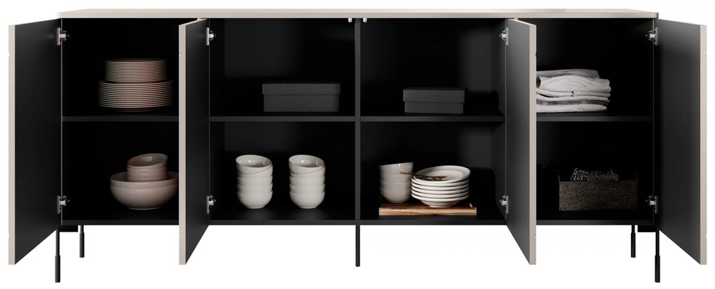 Komoda Sonatia 200 cm - kašmírová / čierna