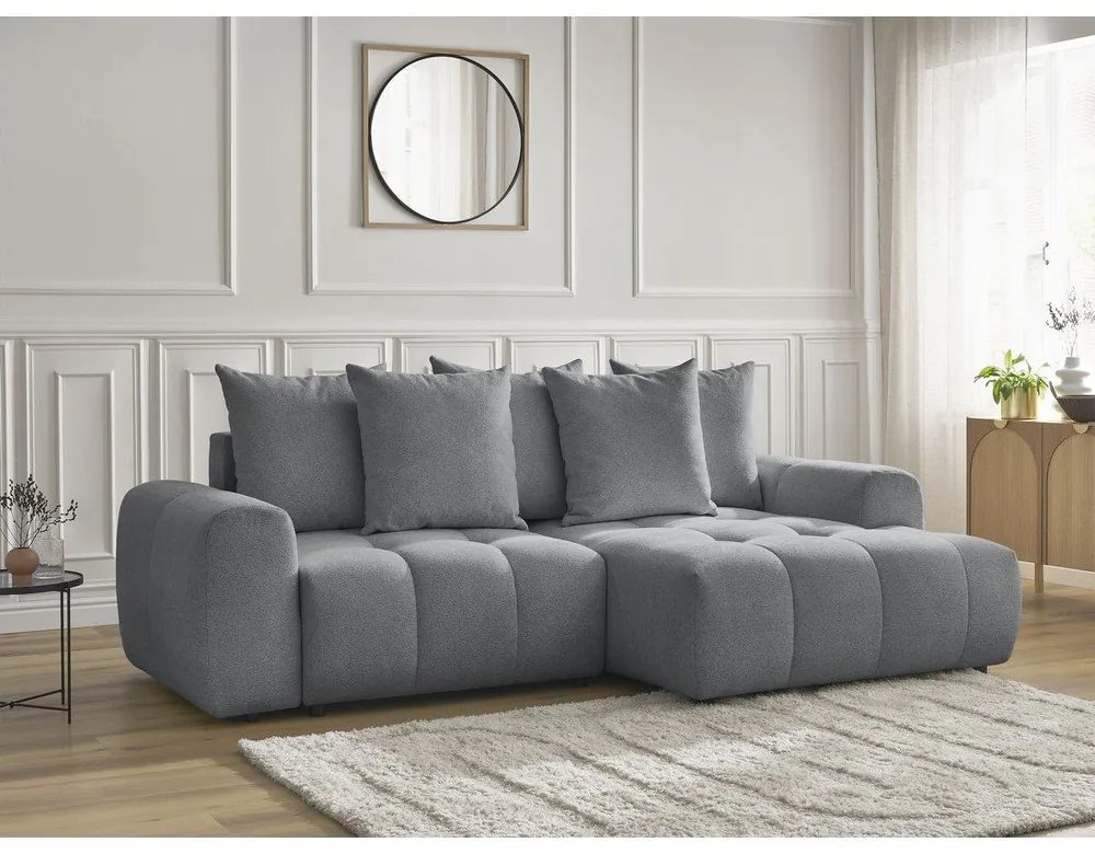 Sivá ženilková rozkladacia/s úložným priestorom rohová pohovka (pravý roh/s leňoškou) Roxelane – Bobochic Paris