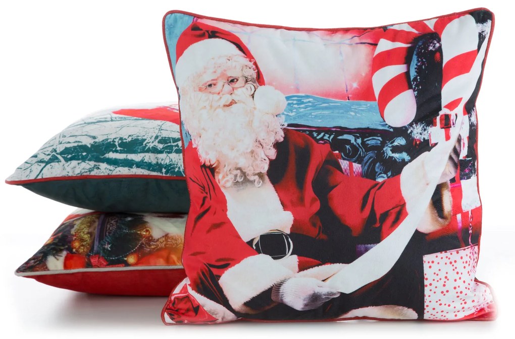 VIANOČNÁ DEKORAČNÁ OBLIEČKA NA VANKÚŠ SANTA2 45X45 CM VZOROVANÁ