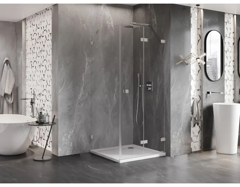 Mexen Lunar-F, 1-krídlový sprchový kút so skladacími dverami, pravý, 80 x 80 cm, 8mm číre sklo, brúsená oceľ profil, 836-080-080-97-00-P