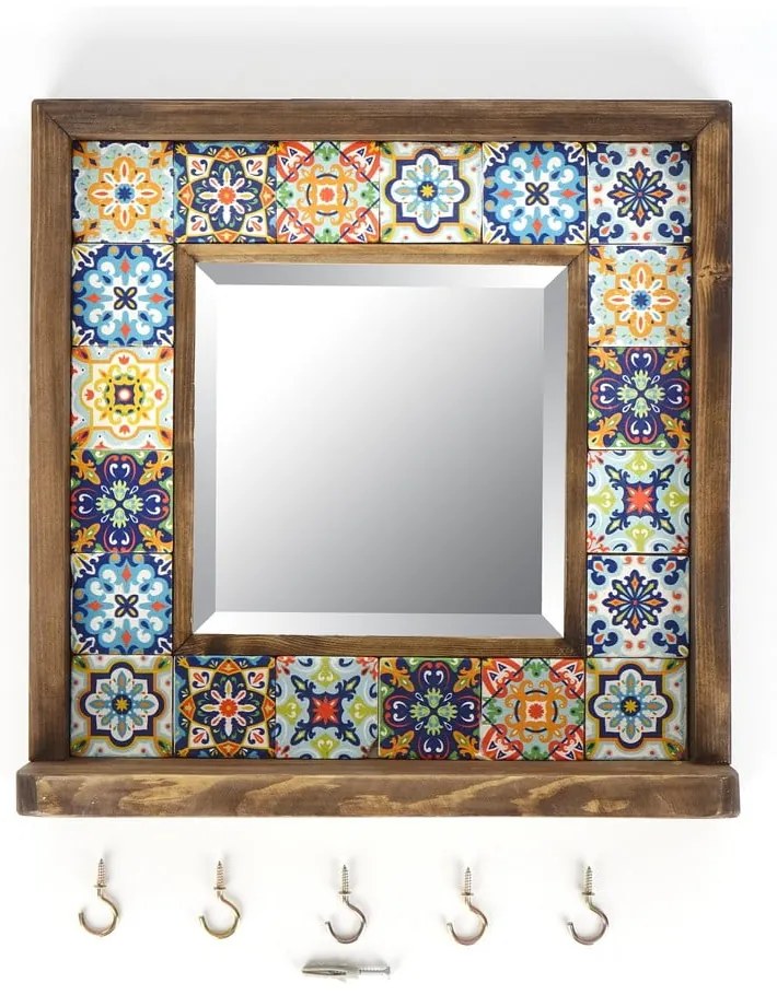 Nástenné zrkadlo s poličkou s rámom z kameňa 32.5x33 cm – Wallity