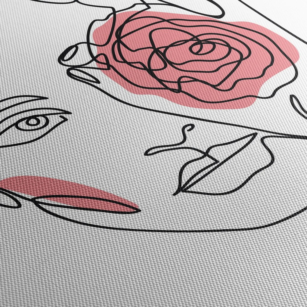 Obraz - Line art tvár s ružou (70x50 cm)